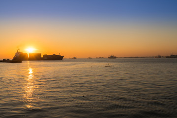 Sunshine at the Yangon river in morning ,Yangon Myanmar
