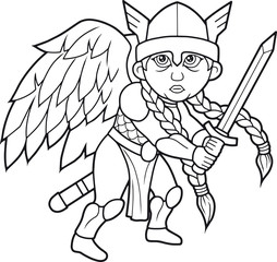Fototapeta premium cute Valkyrie sword in hand, prepared for battle 