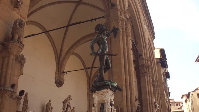 Bronze sculpture of Perseus with the Head of Medusa at the Piazza della Signoria, Florence, Italy, made by Benvenuto Cellini