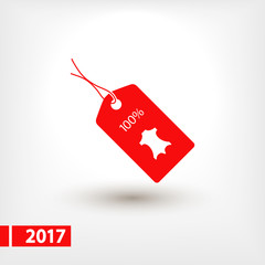 100% leather tag icon, vector illustration. Flat design style 
