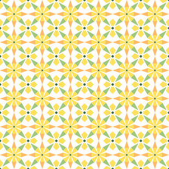 Abstract folk geometric seamless pattern. Green and yellow colors. Perfect for kitchen interior.
