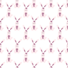 Cute cartoon bunny seamless geometric pattern. Pink bunnies on a white background.