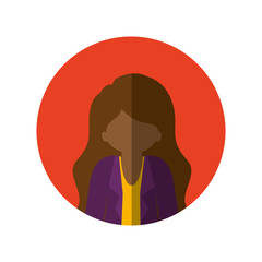 circle with half body afro woman with jacket and long hair and middle shadow vector illustration