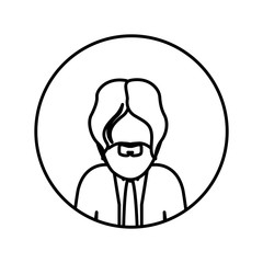 monochrome contour in circle with half body man with beard and tie vector illustration