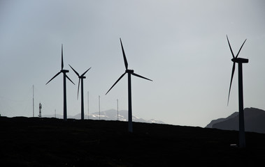 Wind turbines at a wind farm, Crete, Greece