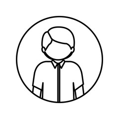 monochrome contour in circle with half body man with shirt vector illustration