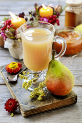 Pears and autumn decorations