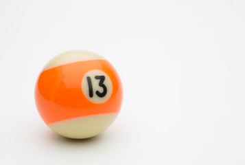 Number thirteen pool ball on a white background