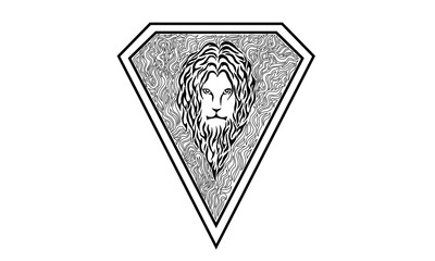Lion diamond badge (Black and white vector art)