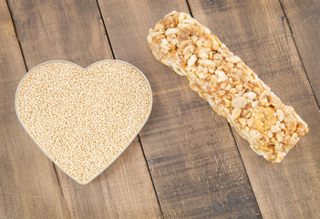 Amaranth bars in the wooden background (Amaranthus)