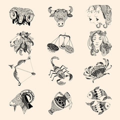 Horoscope collection of signs - doodle 