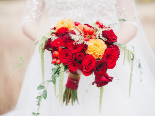 wedding bouquet with red roses