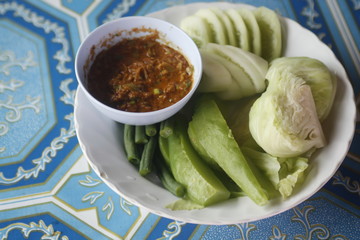 Hill tribe chili paste with soft-boiled vegetables
