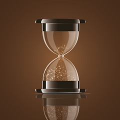 True transparent sand hourglass isolated on white background. Simple and elegant sand-glass timer. Sand clock icon 3d illustration. 
