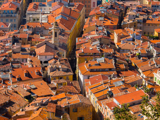 Red tiled rooftops of the old city of Nice, France