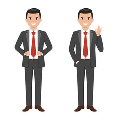 Vector illustration of a young cartoon style smiling businessman