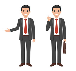 Vector illustration of a young cartoon style smiling businessman