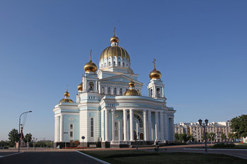 Fototapeta na wymiar Russia. Mordovia. Saransk. Chapel near the Cathedral of St Warrior Fedor Ushakov 