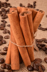 Cinnamon with coffee beans