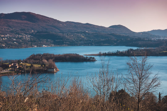 Annone Lake near Como and Lecco view from a hill