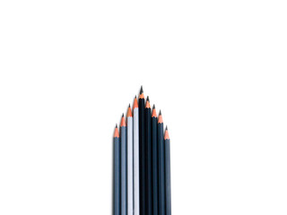 Leadership concept - form arrows dark gray pencils with one outstanding gray