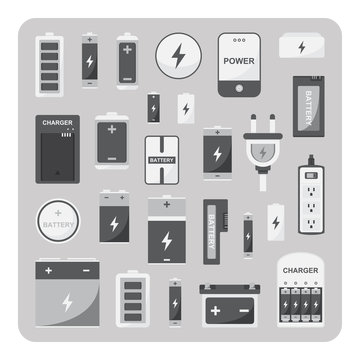 Vector of flat icons, Different battery set on isolated background