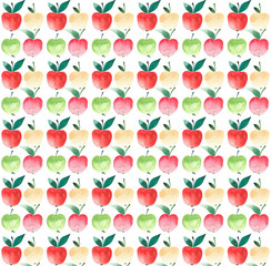 Four bright juicy apples pattern watercolor hand sketch