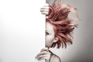 Frightened woman with messy hair - obrazy, fototapety, plakaty