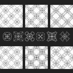 Vector set of patterns EPS8. Linear geometric shapes or ornamental seamless texture on white background