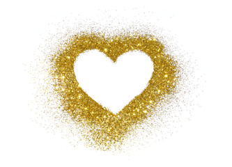Heart of golden glitter on white background, icon for your design.