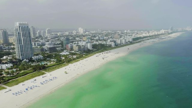 Drone Birds Eye View South Beach Miami Florida Hotels Tall Buildings Skyscrapers