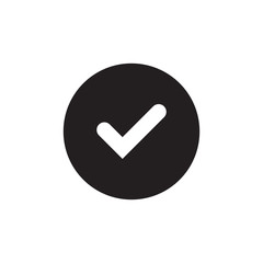 Tick sign black element. Gray checkmark icon isolated on white background. Simple mark graphic design. Circle OK button for vote, decision, web. Symbol of correct, check, approved Vector illustration