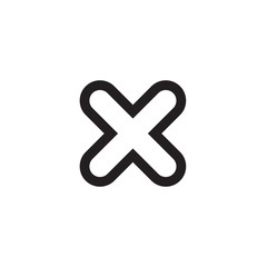 Cross sign element. Black X icon isolated on white background. Simple mark graphic design. Button for vote, decision, web. Symbol of error, check, wrong and stop, failed. Vector illustration