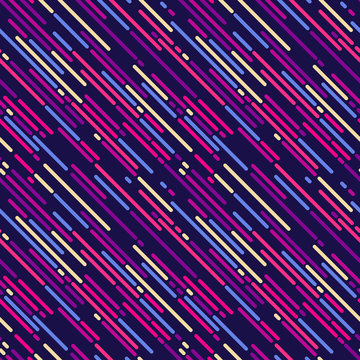 Seamless vector parallel dark and light violet blue pink margenta and light yellow diagonal lines. Seamless background for manufacturing, prints, gift wrap and web design.
