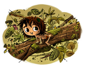 niño salvaje en el bosque