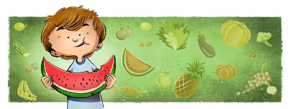 ni&ntilde;o comiendo sandia