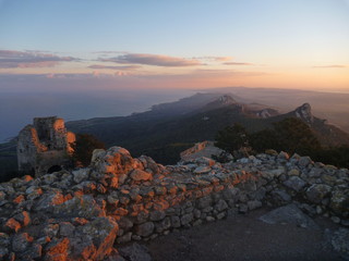 kantara castle in cyprus in a romanric sunrise