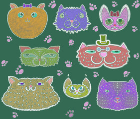 Seamless pattern of colored cats