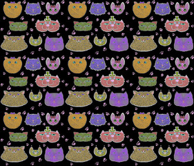 Seamless pattern of colored cats