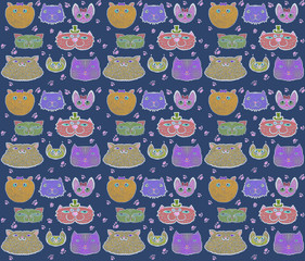Seamless pattern of colored cats