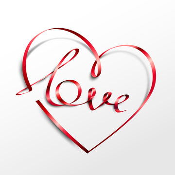 Ribbon heart with Love inscription. Vector illustration
