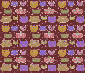 Seamless pattern of colored cats