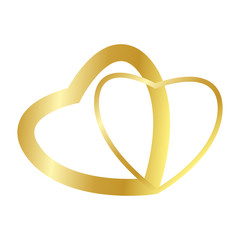 Valentine Hearts Icon Logo. Gold Symbol Design. Vector illustration isolated on white background. 