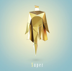 Vector polygonal illustration of gold super hero, origami style icon