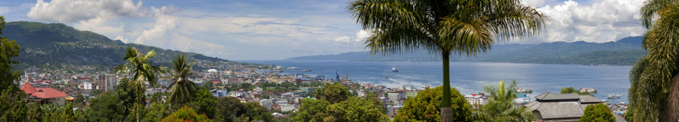 Fototapeta na wymiar Ambon City, Indonesia. Ambon City on Ambon Island boasts excellent transport connections and facilities and make it a gateway to Maluku, and its colonial forts, green hills and pleasant beaches.