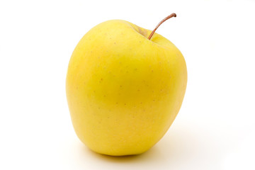 Yellow Apples With Stalk On White Background