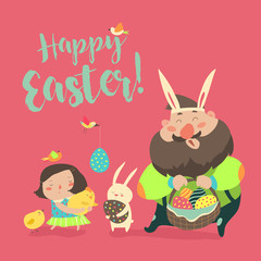 Obraz na płótnie Canvas Happy father with daughter celebrating Easter