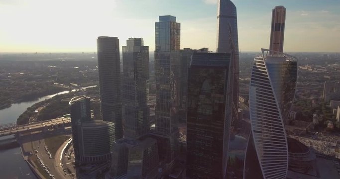 Business center Moscow City, aerial photography on the drone.
