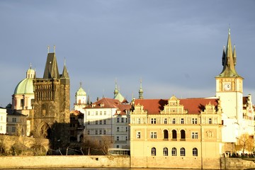 Fototapeta na wymiar Architecture from Prague and cloudy sky