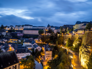 Obraz premium Night view of Grund in Luxembourg City